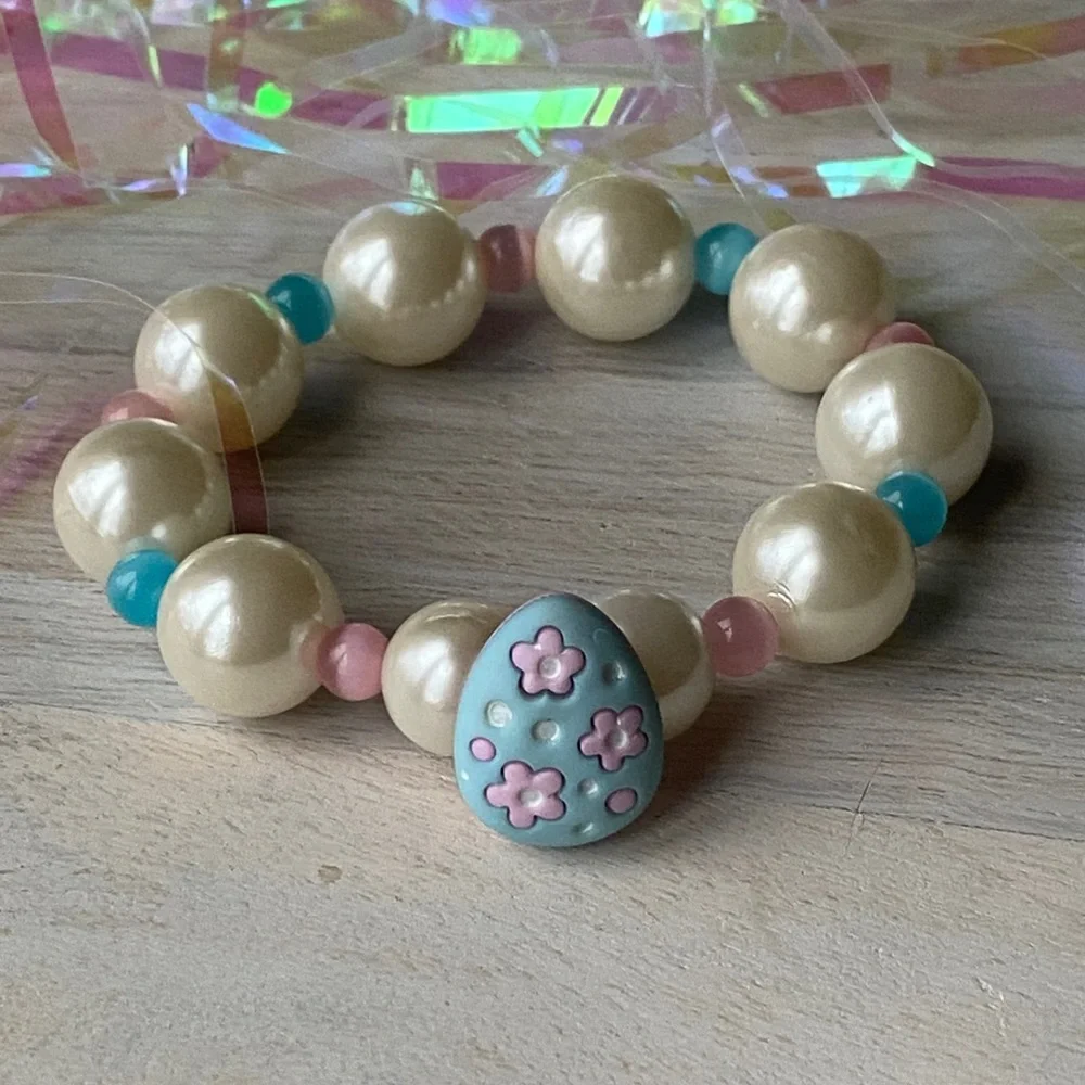 Girls Pastel Easter Bead Bracelet Set - Pink Blue